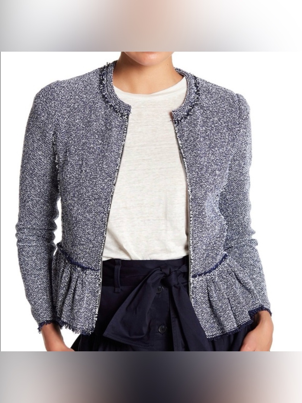 Rebecca Taylor Textured Tweed Women’s Peplum Blazer Jacket Blue White Size 6
